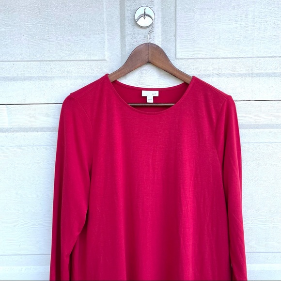 J Jill Womens Shirt Tunic Red Pleated Hem Pullover Long Sleeve Vented Large - Picture 4 of 9